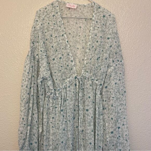Pink Lily Cardigan Kimono Know Your Reason sheer Floral Duster festival cover S - Picture 3 of 10